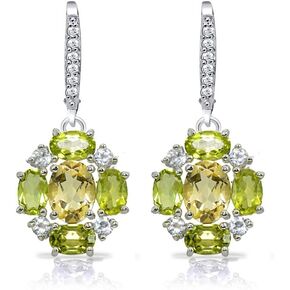 Sterling Silver Simulated or Genuine Gemstones Oval Leverback Earrings with White Topaz Accents
