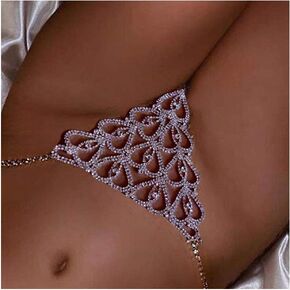 Women Sexy Rhinstone Underwear Thong Panties Tassel Heart Pendant Crystal Waist Chain Thong Bikini Festival G String Jewelry
