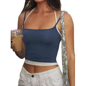 Camisole Tops for Women Contrast Color Tie Up Crop Top Spaghetti Strap Tank Top Y2k Summer Going Out Tops