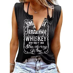 Tennessee Whiskey Shirts for Women Western Rodeo Country Music T-Shirt Sexy V-Neck Tank Top Cowgirl Outfits Women