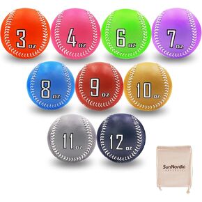 Weighted Baseballs Set of 9, Premium Leather Baseball with Baseball Bands for Pitching, Variable Weight Baseballs for Improved Power & Pitching Training - for All Skill Levels
