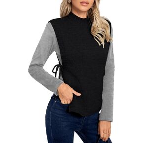 Womens Casual Fall Lightweight Dressy Cute Ribbed Knit Turtleneck Side Tie Cap Sleeve Sweater Vest Top 2024