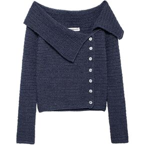 Women's Knit Cardigan Long Sleeve Sweater Asymmetric Side Button Lapel Short Warm Knitwear for Business Work Office