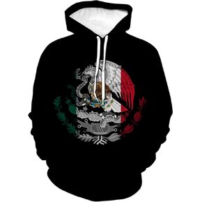 Men Women Long Sleeve Hoodie Sweatshirt Mexico Flag 3D Print Casual Hooded Pullover