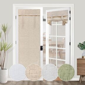Linen French Door Curtain Sheer Door Curtains Blinds for Door Window, Light Filtering Tie up Glass Doorway Curtains Blinds Patio Front Door Curtain for Window W12 X L40 inch, Linen, 1 Panel