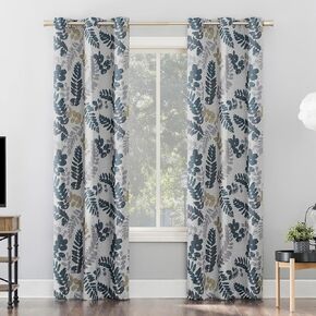 Sun Zero Alamea Botanical Print Theater Grade 100% Blackout Grommet Curtain Panel, 40" x 84", Indigo