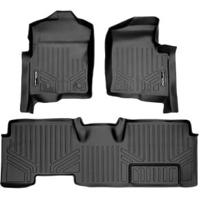 SMARTLINER Custom Fit Floor Mats 2 Row Liner Set Black for 2011-2014 Ford F-150 SuperCab with Flow Center Console