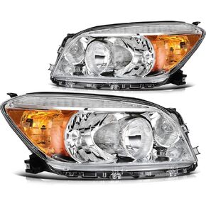 Headlight Assembly Compatible with 2006-2008 for Toyota RAV4 Base/LTD Chrome Housing Amber Reflector Pair Side Head Lamp Unit 81170-42331 81130-42331
