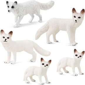 LIYDE 5 Pack Mini Fox Figurines Small Arctic Animals Figurines 4 Style White Realistic Fox Christmas/Birthday/Animal Theme Party Favors
