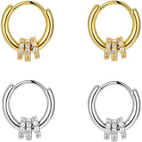 Gold Hoops,Gold Hoops Earrings For women, 14K Gold cubic czHoop Earrings With Rhombus Shaped,Gold Chunky Hoops, Birthday Gifts For Women