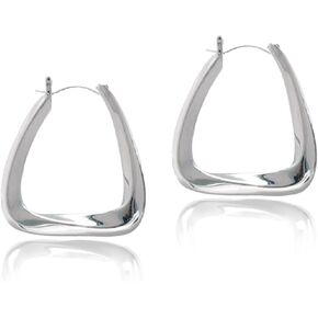 Small Rectangle Hoop Earrings for Women, 925 Sterling Silver 14K Gold Plated Trendy Square Hoops Minimalist U-shaped Earrings Hypoallergenic Oval Huggie Hoop Earrings