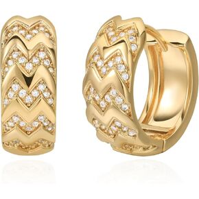 Hoop Earrings for Women Trendy 14K Gold Plated Cubic Zirconia Paved Dainty Earrings Hypoallergenic Gold Jewelry Gifts