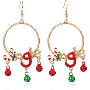 Christmas Earrings for Women Wreath Hoop Earrings Gold Jingle Bell Earrings Cute Bow Wreath Earrings Xmas Dangle Drop Earrings Christmas Jewelry Festivel Holiday Accessory