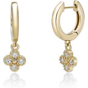 Lavari Jewelers Lab Grown Diamond Flower Huggie Hoop Earrings for Women - 18k Yellow Gold Plated 925 Sterling Silver Dangle Charms Earrings for Her (F-G, VS1-VS2, 0.11 cttw) Snap-In Hinged Hoops