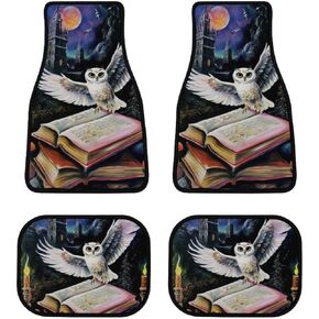 an Owl Flying Over The Magic Book 4-Piece Car Floor Mats Front and Rear Rubber Backing Carpet, Auto Foot Mats All Weather Universal Fit Car Decor Accessories Fit for SUV, Vans, Sedans, Trucks