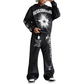Boy's 2 Piece Outfits Graphic Letter Print Hooded Sweatshirt and Sweatpants Set Streetwear