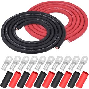 iGreely 4 AWG Gauge Wire Welding Battery Pure Copper Ultra Flexible Cable,10 Feet Black + 10 Feet Red Oxygen Free Copper OFC Welding Cable and Lugs Terminal Connectors with Heat Shrink Tubing