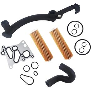 Oil Filter & Oil Cooler Gasket Seal & Oil Cooler Coolant Hose & Coolant Water Pipe Compatible with for C250 SLK250 1.8L 2012-2015 Oil Cooler Filter Housing Kit