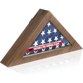 Flag Case for 5' X 9.5' Burial Flag, Military Flag Box Display Case with Wall Mount , Folded Flag Frame for American Funeral Flag for Veteran, Walnut