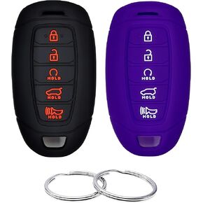 Silicone Rubber Key Fob Cover Compatible with 2020 2021 2022 Hyundai Palisade 2020-2023 Elantra ( Keyless Push Start 5 Button )