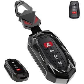 Compatible with Highlander Camry Avalon C-HR Prius Corolla car Key Holder, 4 Buttons Smart Key Metal car Key Fob Cover Case (Matt Brown)