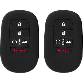 2PCS Silicone Key Fob Case, Keyless Entry Remote Control Key Fob Cover Protector Compatible with (5 Buttons) 2022 2023 2024 Civic Accord CR-V Pilot HR-V EX EX-L Touring (Black+Pink)
