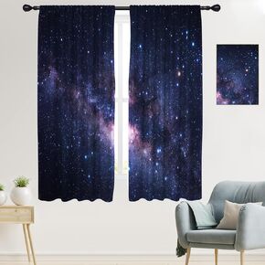 Galaxy Curtains Room Boys Kids Outer Space Blue Star Dark Starry Night Universe Fantasy Nebula 2 Panels 42W x 63L Inches Rod Pocket Curtain for Bedroom Living Room Window Drapes Treatment Fabric