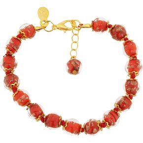 Glass Of Venice Murano Glass Bracelet Fire Red Color Italian Sommerso Sparkling Beads Handmade Blown Glass Made in Italy. Murano Glass Bracelets for Women.