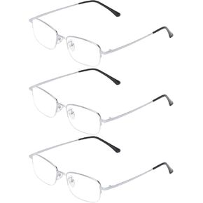 Blue Light Blocking Reading Glasses for Men Half Frame Metal Eyeglasses with Spring Hinge Semi Rimless Readers