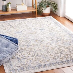 SAFAVIEH Palma Collection Area Rug - 6'7" Square, Beige & Light Blue, Oriental Design, Non-Shedding & Easy Care, Ideal for High Traffic Areas in Living Room, Bedroom (PAM336A)