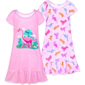 MHJY 2PCS Girls Nightgowns Toddler Nightgown Short Shirts Sleepwear Night Sleep Dress Princess Pajamas for 3-10 Years Kids