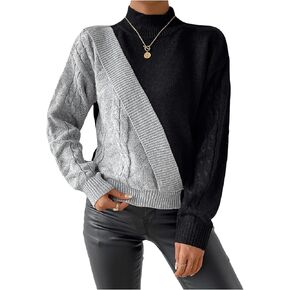 SOLY HUX Sweaters for Women Color Block Mock Neck Long Sleeve Knit Pullover Tops
