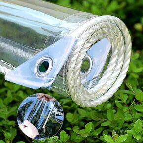 Clear Vinyl Tarp 3.3'x8.2' Clear Tarps Heavy Duty Waterproof 14 Mil Thicken Transparent Waterproof Tarpaulin Clear Tarps with Grommets for Covering Garden Plant Patio Greenhouse Tarp