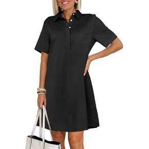 ANRABESS Womens Shirt Dress Summer Casual Loose Short Sleeve Button Down Oversized Flowy Beach Mini Dresses with Pockets