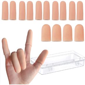 Gel Finger Cots, 14 PCS Silicone Finger Protectors Support, Finger Gloves Caps for Hand Eczema, Finger Arthritis, Finger Cracking (10 PCS Small + 4 PCS Medium Plastic Box)