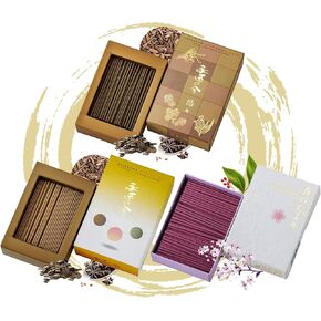 Hasegawa Premium Japanese Smokeless Mini Incense 3-Variety Pack - Tranquil Essence, Gentle Aloeswood, and Delicate Sakura Scents | Compact Japanese Incense Blends for Meditation & Relaxation