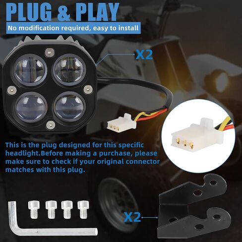 2 x Headlights Head Lights Kit Assembly For YAMAHA BANSHEE ATV Lights 3500LM 6000K Dual Color for High Low beam With Headlight Mounting Brackets Mounts (1987-2001 Plug-N-Play) in Kuwait