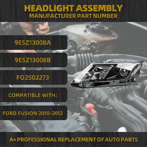 Dasbecan Halogen Headlight Compatible with Ford Fusion 2010 2011 2012 Left Driver Side Headlight Assembly Black Housing Replaces# 9E5Z13008A 9E5Z13008B FO2502273(W/O bulbs) in Saudi Arabia