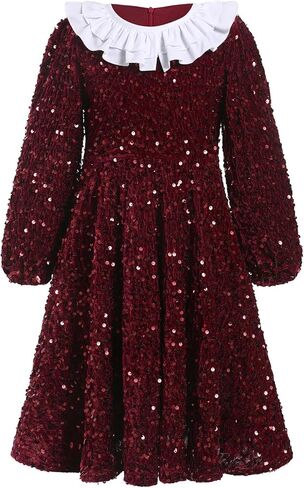 FYMNSI Toddler Baby Girls Christmas Dress Sparkle Sequin Long Sleeve Detachable Collar Velvet Dress Kids Fall Winter Clothes in Kuwait