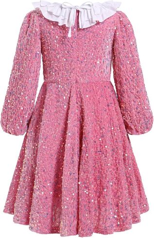 FYMNSI Toddler Baby Girls Christmas Dress Sparkle Sequin Long Sleeve Detachable Collar Velvet Dress Kids Fall Winter Clothes in Kuwait