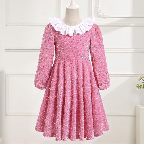 FYMNSI Toddler Baby Girls Christmas Dress Sparkle Sequin Long Sleeve Detachable Collar Velvet Dress Kids Fall Winter Clothes in Kuwait