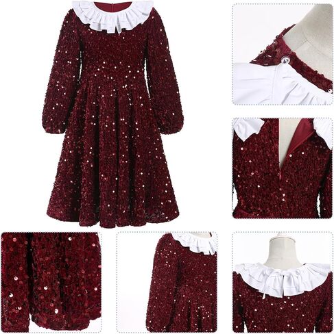 FYMNSI Toddler Baby Girls Christmas Dress Sparkle Sequin Long Sleeve Detachable Collar Velvet Dress Kids Fall Winter Clothes in Kuwait