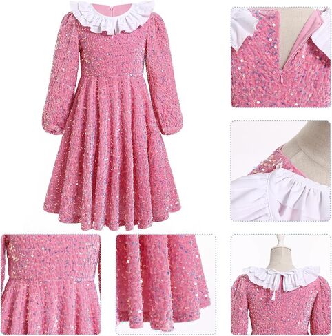FYMNSI Toddler Baby Girls Christmas Dress Sparkle Sequin Long Sleeve Detachable Collar Velvet Dress Kids Fall Winter Clothes in Kuwait