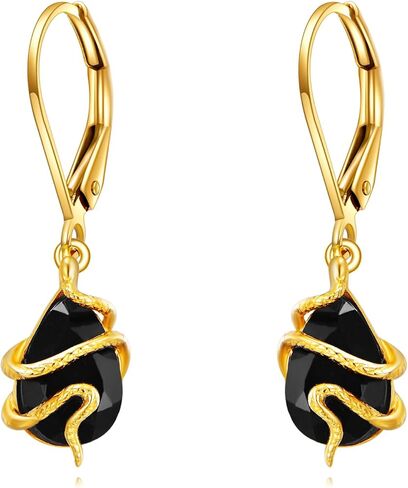KECHO 14K Real Gold Snake Earrings Black Crystal Dangle Drop Dangling Earrings Solid Yellow Gold Gothic Jewelry Gifts for Women in Saudi Arabia
