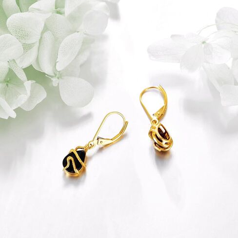 KECHO 14K Real Gold Snake Earrings Black Crystal Dangle Drop Dangling Earrings Solid Yellow Gold Gothic Jewelry Gifts for Women in Saudi Arabia