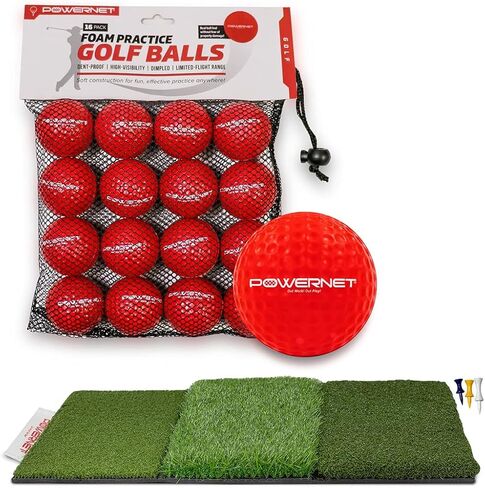 PowerNet Ultimate Chipping Bundle | Includes 3 Piece Golf Chipping Nets 16 Pack Practice Foam Golf Balls & Tri-Turf Grass Mat | Lightweight Durable Material | Indoor & Outdoor | for All Skill Levels in Kuwait