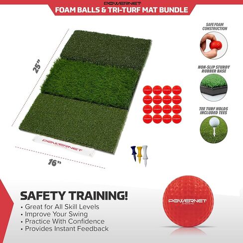 PowerNet Ultimate Chipping Bundle | Includes 3 Piece Golf Chipping Nets 16 Pack Practice Foam Golf Balls & Tri-Turf Grass Mat | Lightweight Durable Material | Indoor & Outdoor | for All Skill Levels in Kuwait