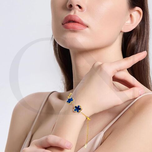 18K Gold Plated Clover Bracelet |Adjustable Bracelets| Lucky Flower Cute Link Bracelets Jewelry Gifts for Women in Saudi Arabia