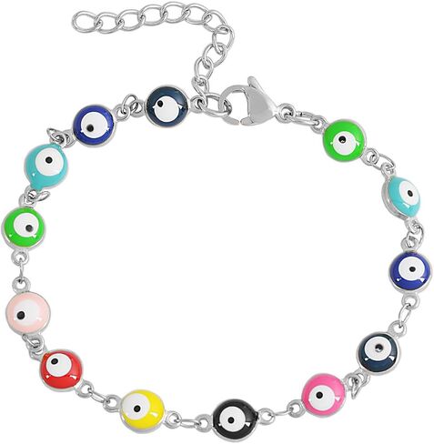 Edforce Stainless Steel Women's Charm Enamel Evil Eye Protection Link Chain Bracelet in Saudi Arabia