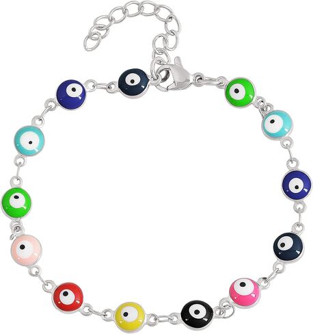 Edforce Stainless Steel Women's Charm Enamel Evil Eye Protection Link Chain Bracelet in Saudi Arabia
